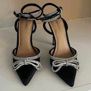 Express black satin heels